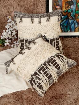 HOSTA HOMES - Pure Cotton Hand Crafted Cushion Covers Brown (Pack of 2) (16 x 16 Inches)