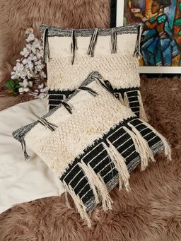 HOSTA HOMES - Pure Cotton Hand Crafted Cushion Covers Black (Pack of 2) (16 x 16 Inches)