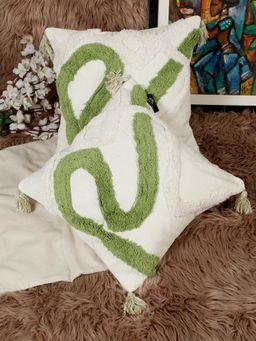 HOSTA HOMES - Pure Cotton Hand Crafted Cushion Covers Green (Pack of 2) (16 x 16 Inches)