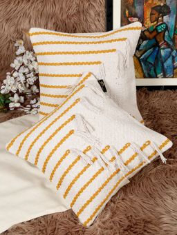HOSTA HOMES - Pure Cotton Hand Crafted Cushion Covers Yellow (Pack of 2) (16 x 16 Inches)