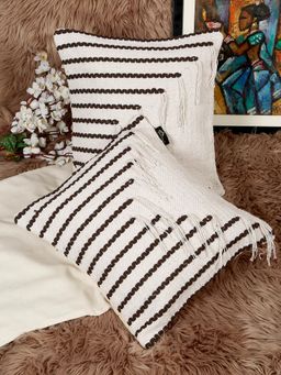 HOSTA HOMES - Pure Cotton Hand Crafted Cushion Covers Brown (Pack of 2) (16 x 16 Inches)