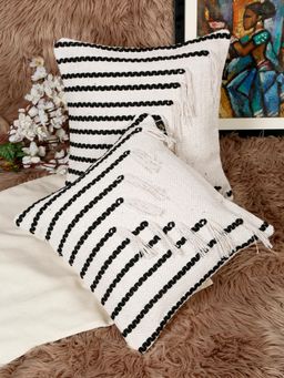 HOSTA HOMES - Pure Cotton Hand Crafted Cushion Covers Black (Pack of 2) (16 x 16 Inches)