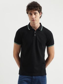United Colors of Benetton - Black Regular Fit Polo Neck Solid Pattern T-Shirt