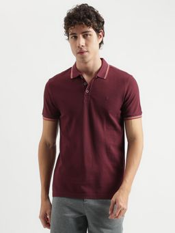 United Colors of Benetton - Maroon Regular Fit Polo Neck Solid Pattern T-Shirt