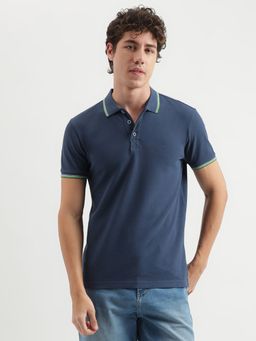 United Colors of Benetton - Blue Regular Fit Polo Neck Solid Pattern T-Shirt