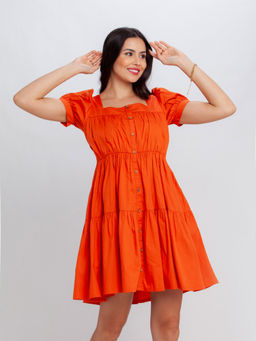 Zink London - Women's Orange Solid Mini Dress