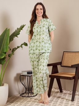 July Nightwear - Green Rayon Kurti and Pyjama (Set of 2)