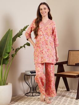 July Nightwear - Peach Rayon Kurti and Pyjama (Set of 2)