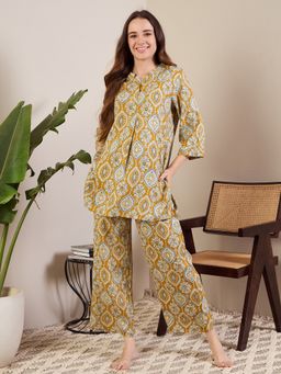 July Nightwear - Mustard Rayon Kurti and Pyjama (Set of 2)