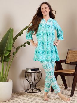 July Nightwear - Aqua Rayon Kurti and Pyjama (Set of 2)