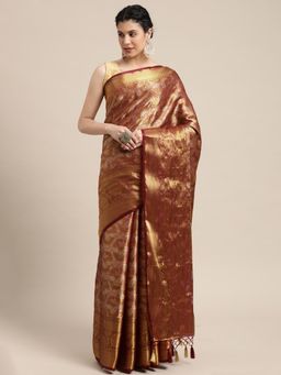 Mimosa - Women's Kanjivaram Art Silk Burgundy Saree with Unstitched Blouse