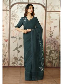 Kaveri - Green Diamond Dahlia Saree with Unstitched Blouse