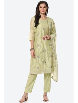 Biba - Olive Chanderi Embroidered Unstitched Suit (Set of 3)