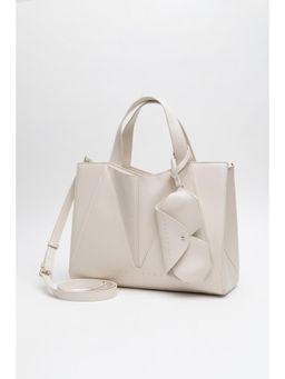 Van Heusen - Women Cream Solid Casual Handbag with Detachable Strap