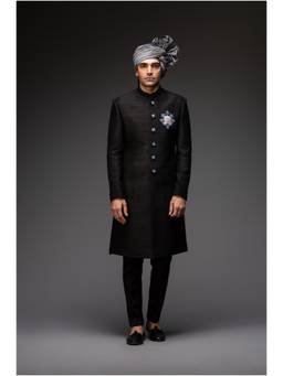 Neha Gursahani - Charcoal Black Sherwani with Pants