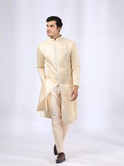 Neha Gursahani - Beige Embroidered Sherwani with Pants