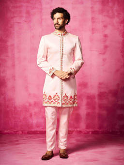 Neha Gursahani - Light Pink Embroidered Sherwani with Pants