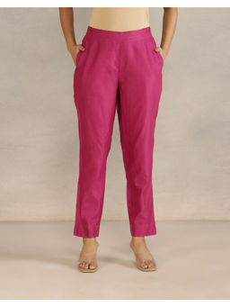 Fabindia - Pink Cotton Silk Solid Regular Fit Ethnic Pant