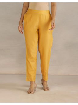 Fabindia - Mustard Cotton Silk Solid Regular Fit Ethnic Pant