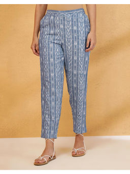 Fabindia - Blue Cotton Ikat Woven Casual Pant