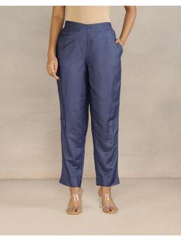 Fabindia - Blue Viscose Silk Solid Regular Fit Ethnic Pant