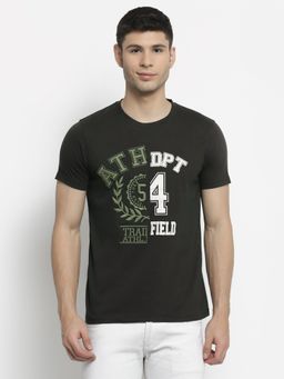 Club York - Men Bottle Green Printed Round Neck Half Sleeve T-shirt