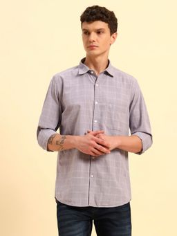 Cantabil - Men Purple Cotton Checks Shirt
