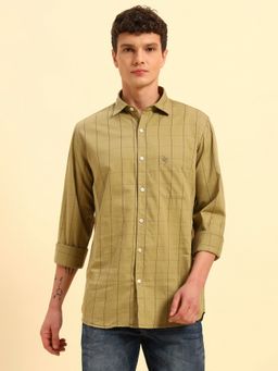 Cantabil - Men Olive Cotton Checks Shirt