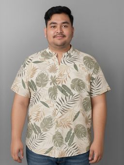 BULLMER - Men Beige Cotton Floral Shirt