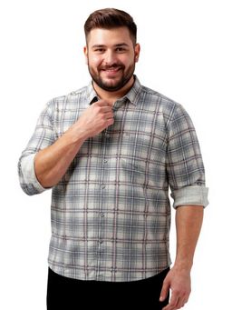 BULLMER - Men Grey Cotton Checks Shirt