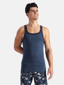Jockey - US27 Men Cotton Rib Square Neck Gym Navy Blue Vest