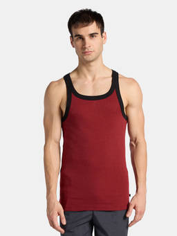 Jockey - US27 Men Cotton Rib Square Neck Gym Maroon Vest