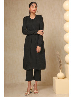 Soch - Womens Black Acrylic Woven Design Kurta with Pant (Set of 2)
