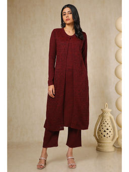 Soch - Womens Maroon Acrylic Woven Design Kurta with Pant (Set of 2)