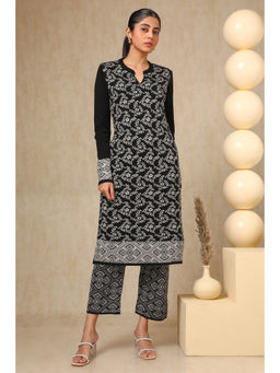 Soch - Womens Black Acrylic Woven Design Kurta with Pant (Set of 2)
