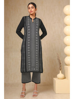 Soch - Womens Black Acrylic Woven Design Kurta with Pant (Set of 2)