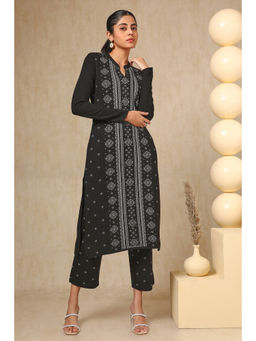 Soch - Womens Black Acrylic Woven Design Kurta with Pant (Set of 2)