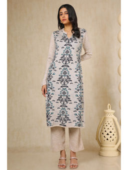 Soch - Womens Beige Acrylic Woven Design Kurta with Pant (Set of 2)