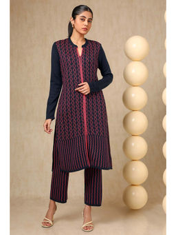 Soch - Womens Navy Blue Acrylic Woven Design Kurta with Pant (Set of 2)