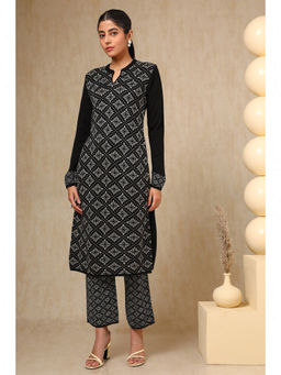 Soch - Womens Black Acrylic Woven Design Kurta with Pant (Set of 2)