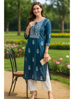 VAIRAGEE - Women's Embroidered Straight Blue Kurta