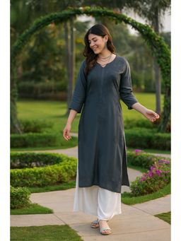 VAIRAGEE - Women's Classic Embroidered Daily Wear Grey Kurta