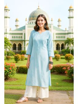VAIRAGEE - Women's Classic Embroidered Daily Wear Blue Kurta