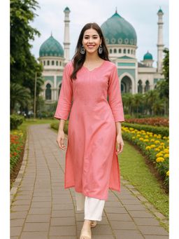 VAIRAGEE - Women's Classic Embroidered Daily Wear Pink Kurta
