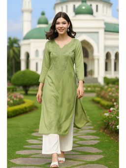 VAIRAGEE - Women's Classic Embroidered Daily Wear Green Kurta