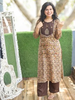 DESI SANDOOK - Women's Brown Pure Kalamkari Printed Kurta
