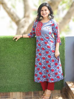 DESI SANDOOK - Women's Indigo Blue Mirror Yoke Dabu Print Kurta