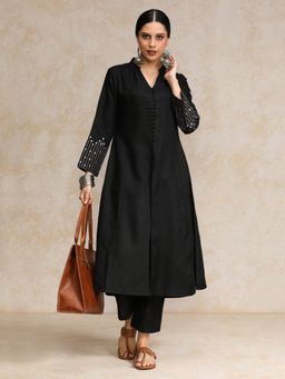 LAASYNA - Black Mandarin Anarkali Kurta With Pant