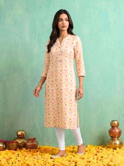 Rangita - Women Off White Rayon Printed Straight Knee Length Kurta
