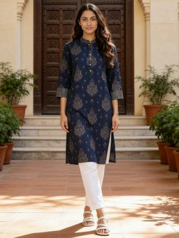 Rangita - Women Blue Poly Viscose Printed Anarkali Kurta